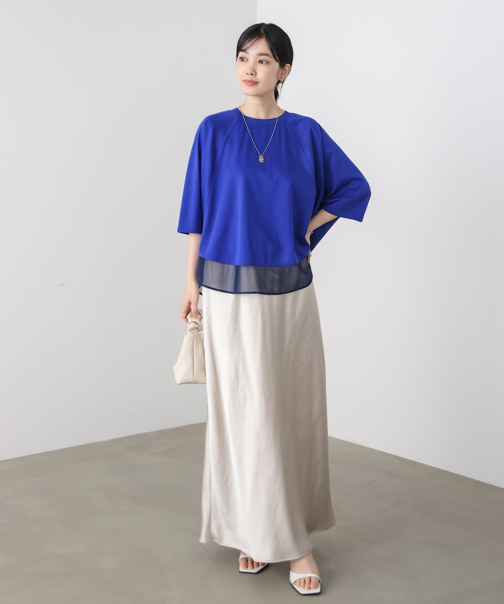 レーヨン天竺異素材ペプラムプルオーバー