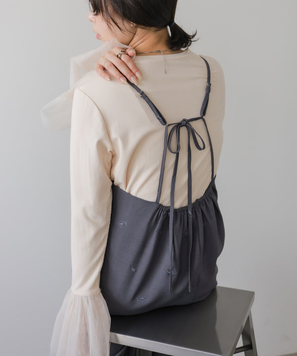 【セットアップ対応】刺繍バックリボンキャミワンピース