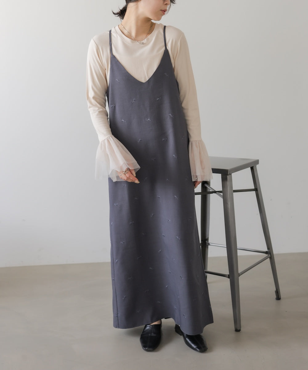 【セットアップ対応】刺繍バックリボンキャミワンピース