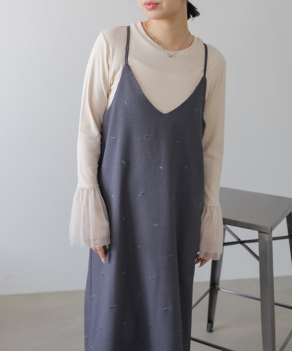 【セットアップ対応】刺繍バックリボンキャミワンピース