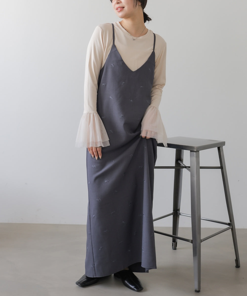 【セットアップ対応】刺繍バックリボンキャミワンピース
