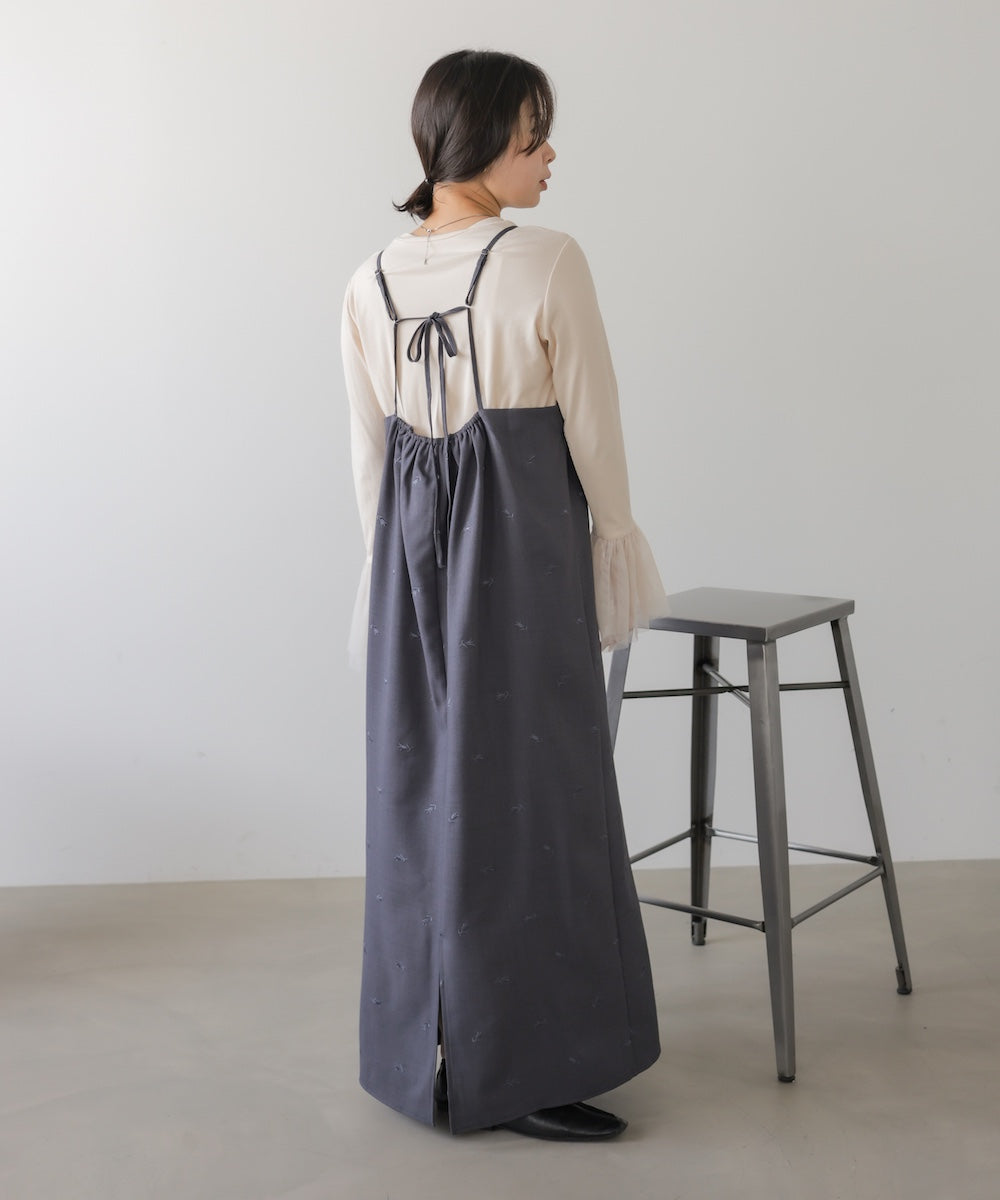 【セットアップ対応】刺繍バックリボンキャミワンピース