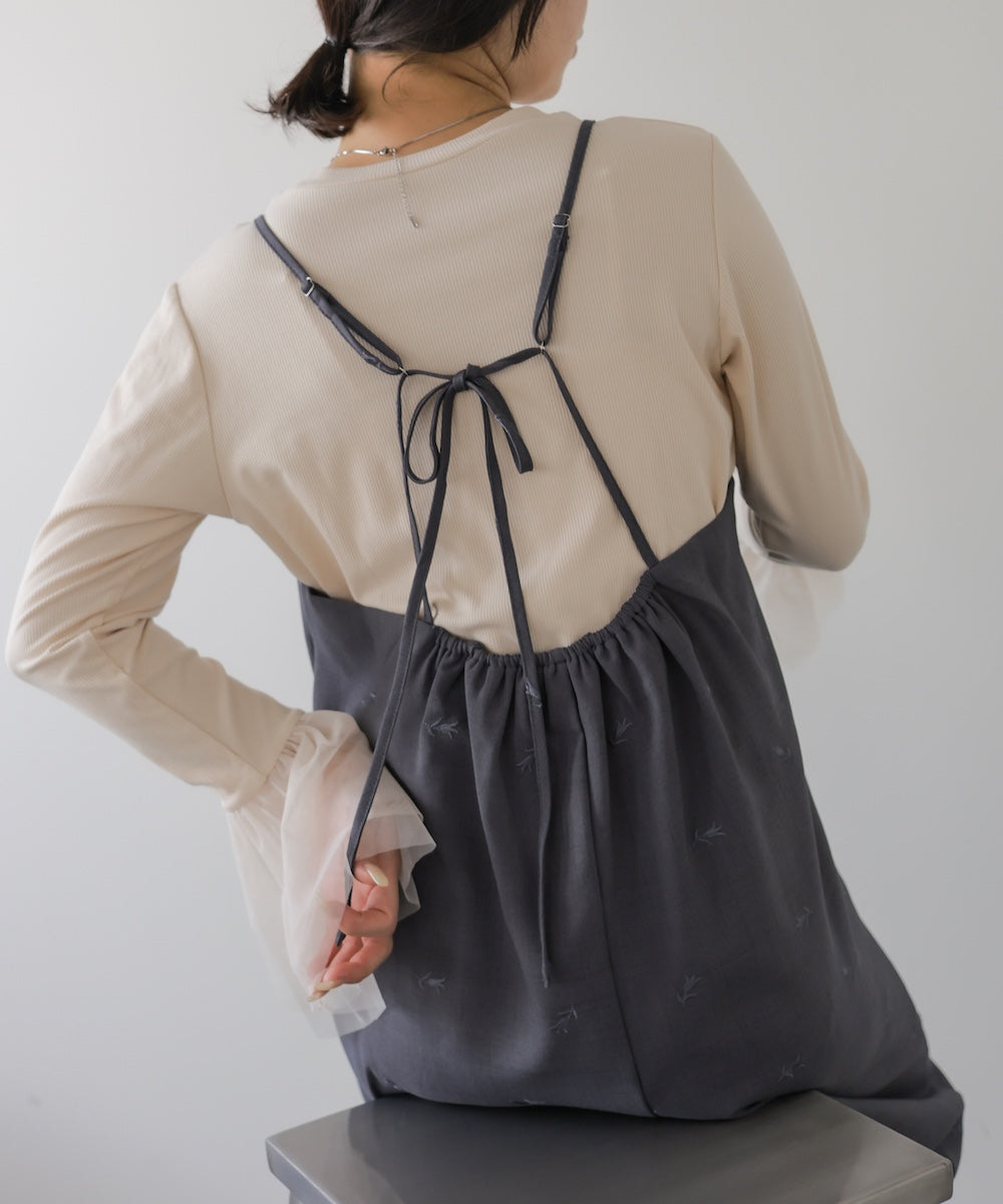 【セットアップ対応】刺繍バックリボンキャミワンピース