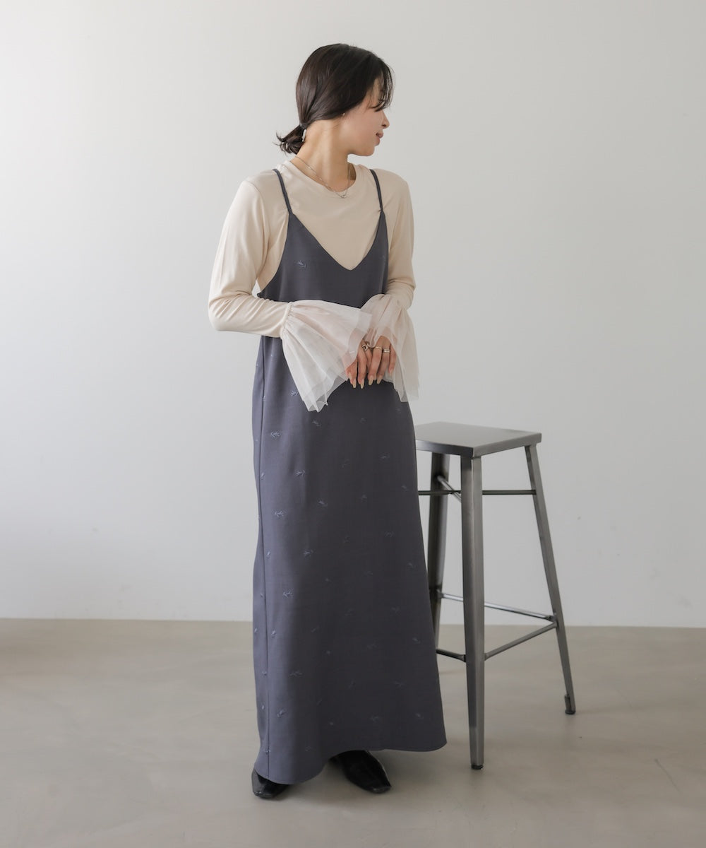 【セットアップ対応】刺繍バックリボンキャミワンピース
