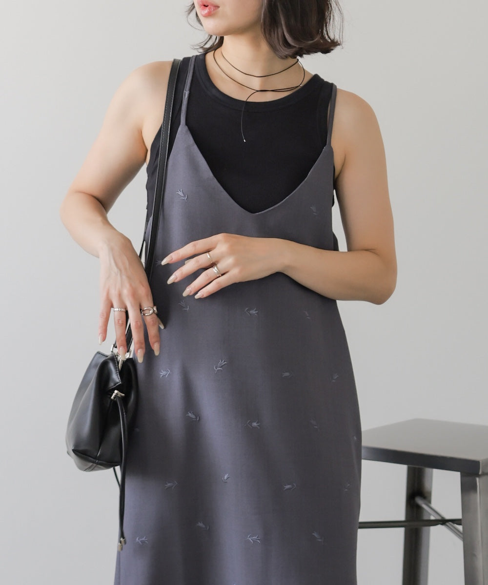【セットアップ対応】刺繍バックリボンキャミワンピース