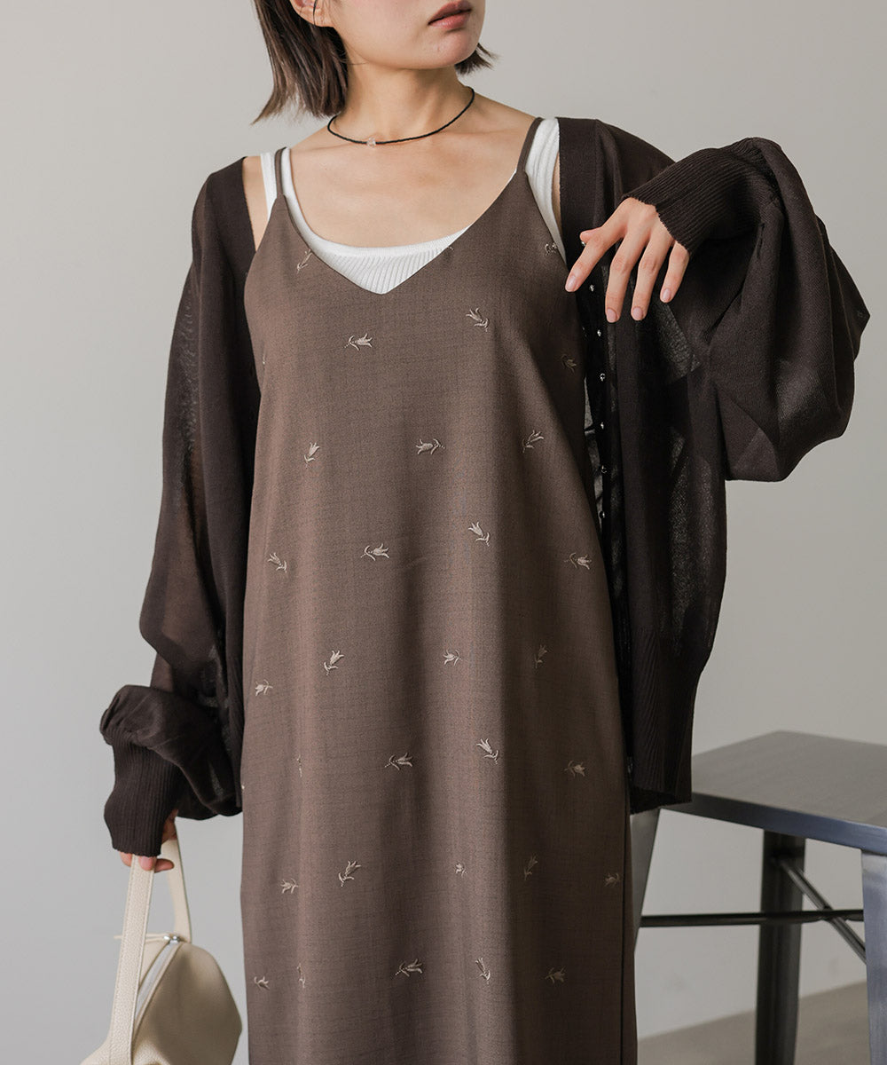 【セットアップ対応】刺繍バックリボンキャミワンピース