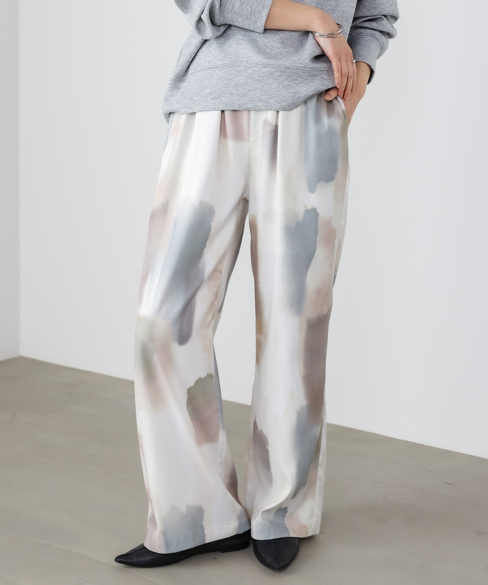 水彩柄ワイドイージーパンツ