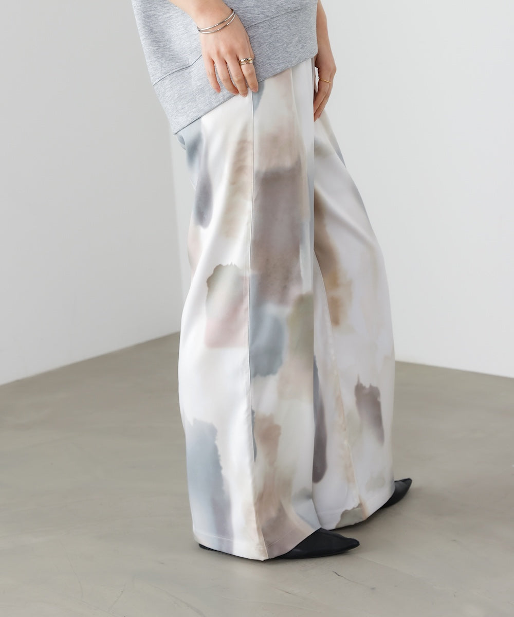 水彩柄ワイドイージーパンツ