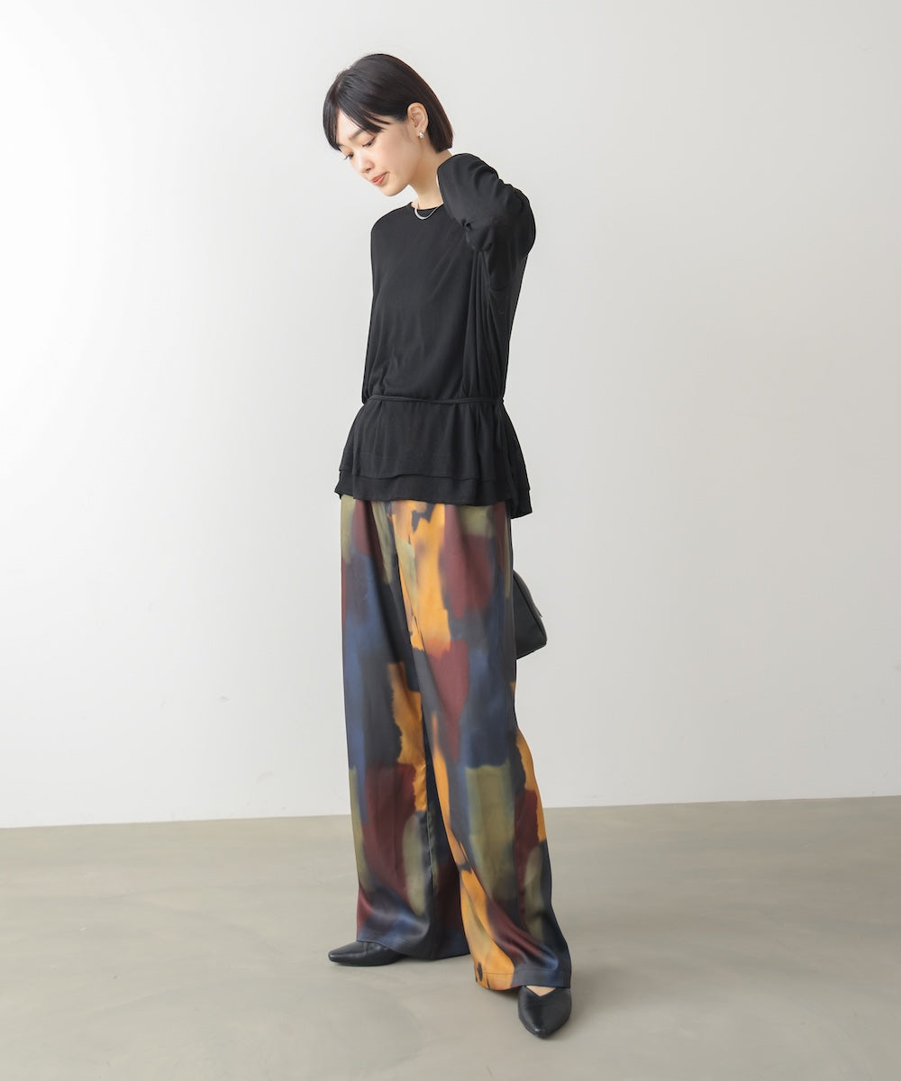 水彩柄ワイドイージーパンツ