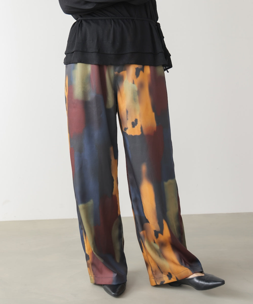 水彩柄ワイドイージーパンツ