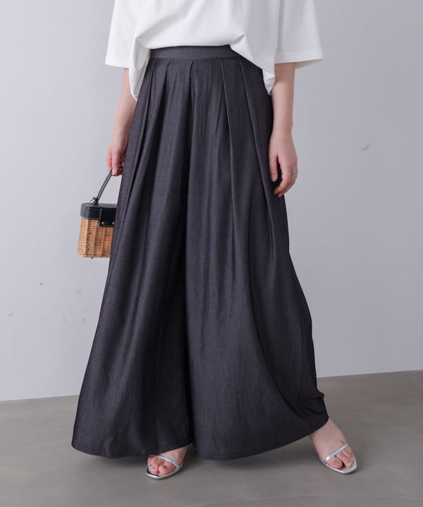 Ｔ／Ｒデニム風ワイドパンツ