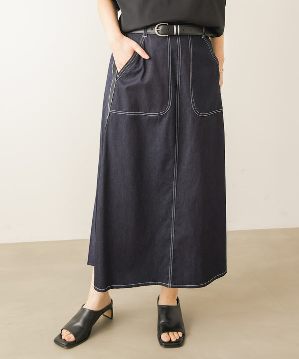 バックプリーツデニム風スカート