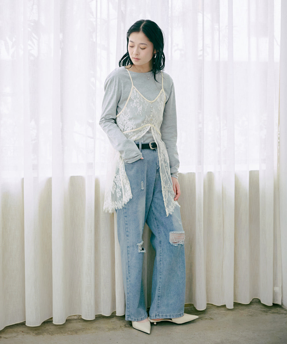 ストレートダメージデニムパンツ