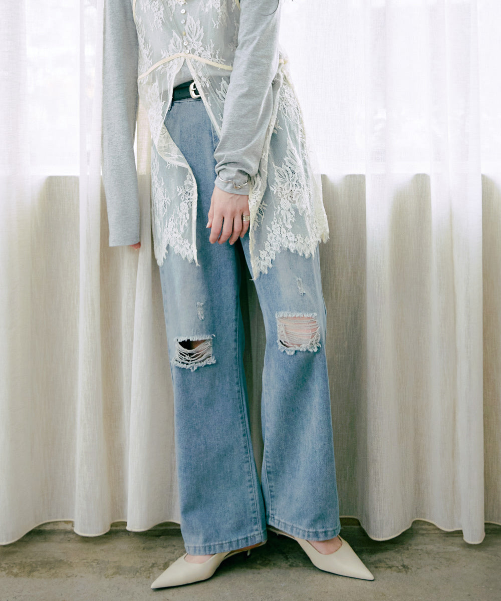 ストレートダメージデニムパンツ