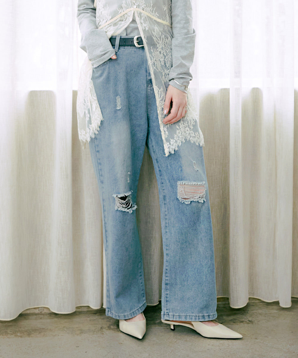 ストレートダメージデニムパンツ