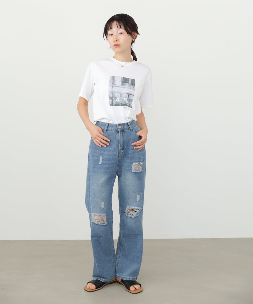 ストレートダメージデニムパンツ