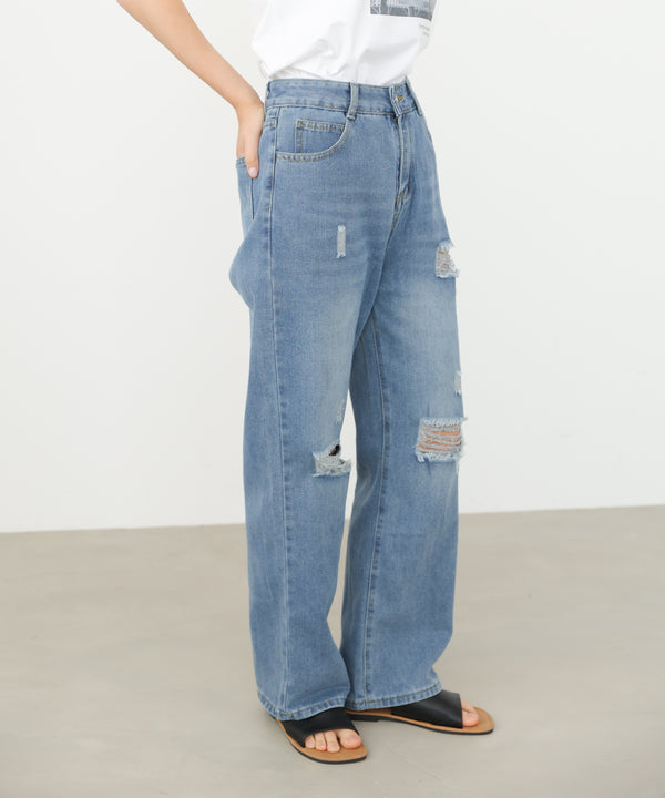 ストレートダメージデニムパンツ