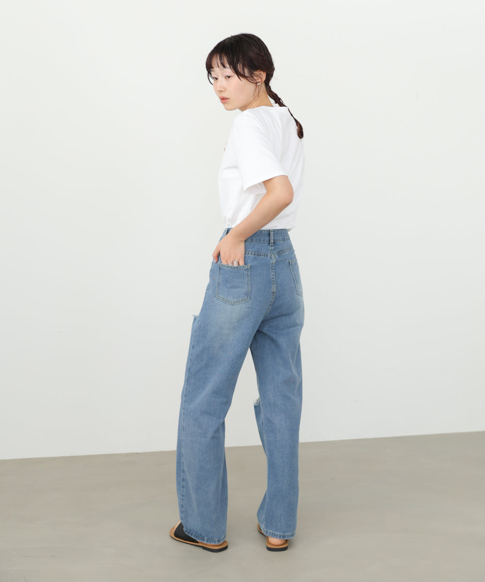 KHAITEブルーダメージデニムパンツ tiptop+pocket ティップトッププラスポケット / 【2サイズ展開】サイド パンツ