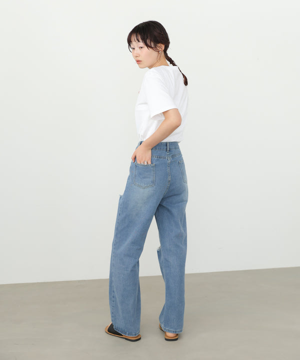 ストレートダメージデニムパンツ