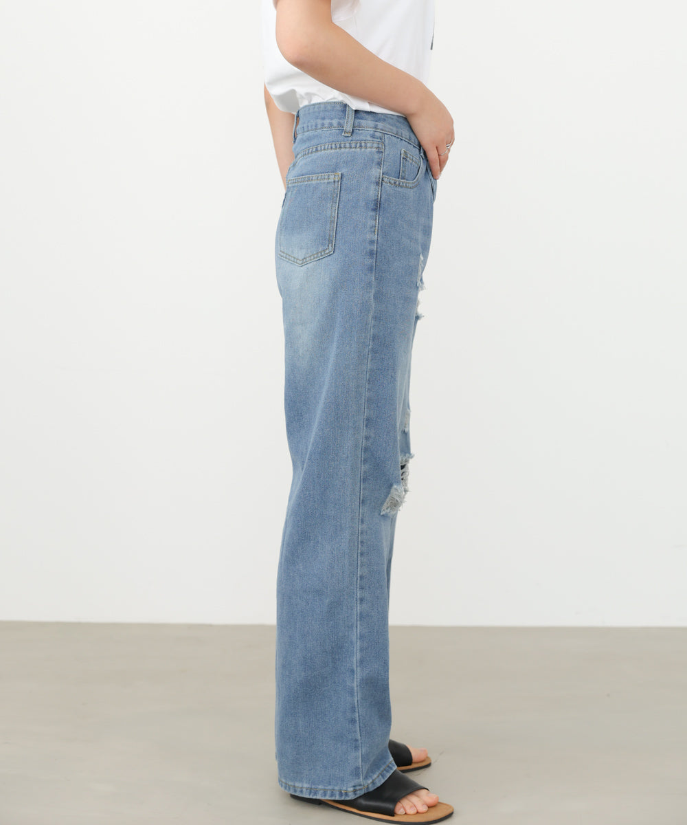 ストレートダメージデニムパンツ