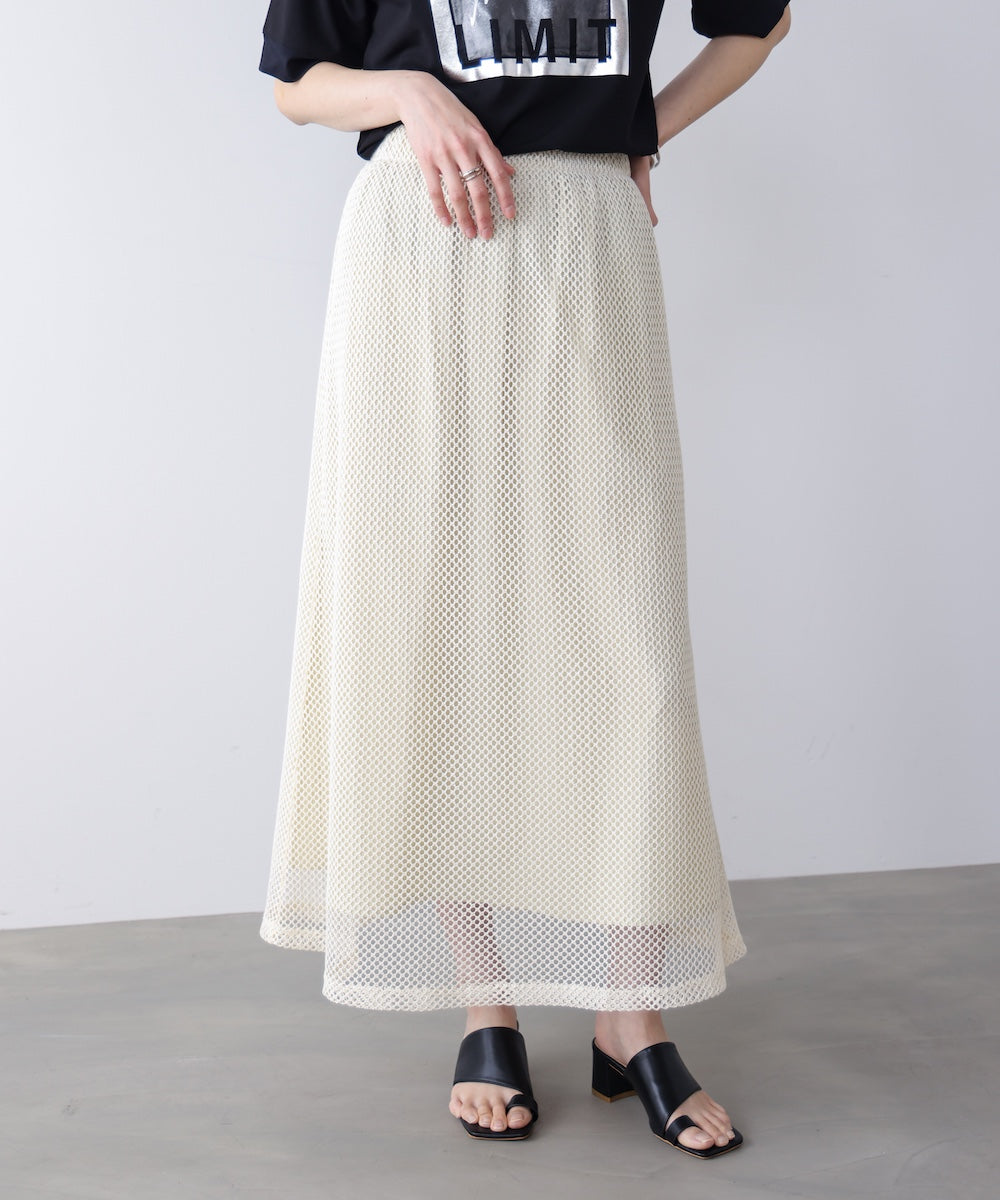 メッシュレイヤードフレアスカート［4/22発送予定］