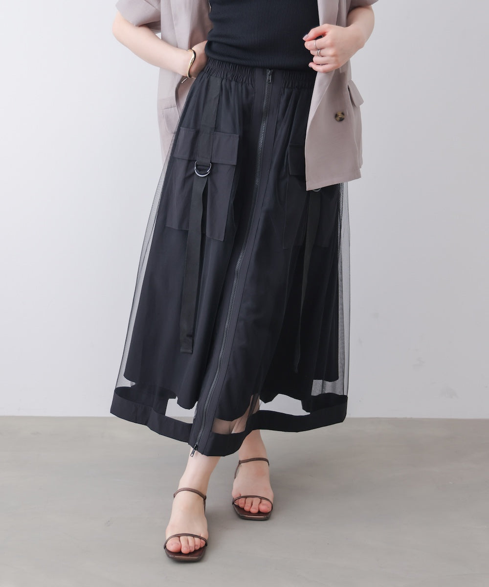 ジップ使いチュールスカート［4/30発送予定］