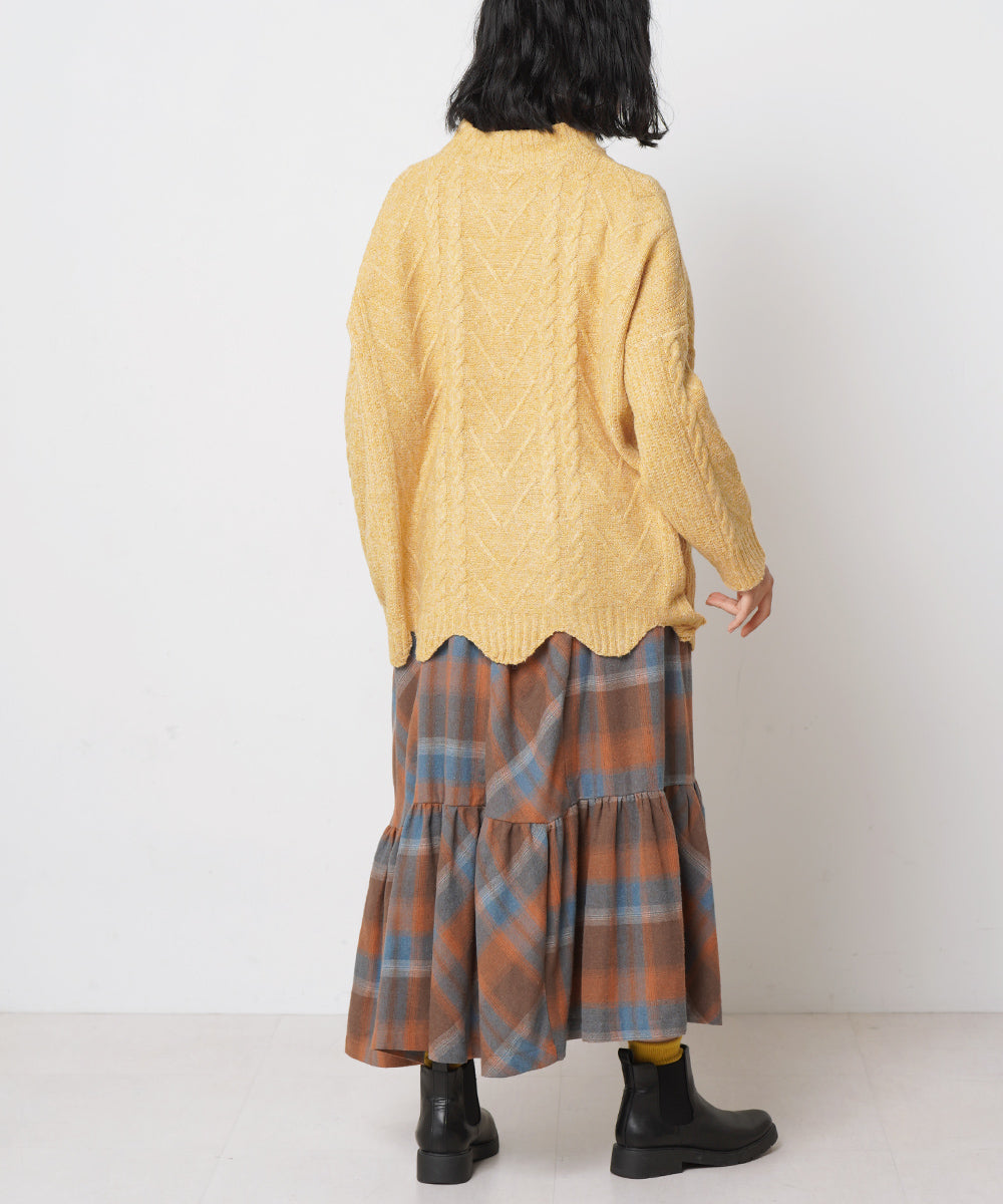 LUPILIEN ケーブル編み起毛杢裾カーブプルオーバー