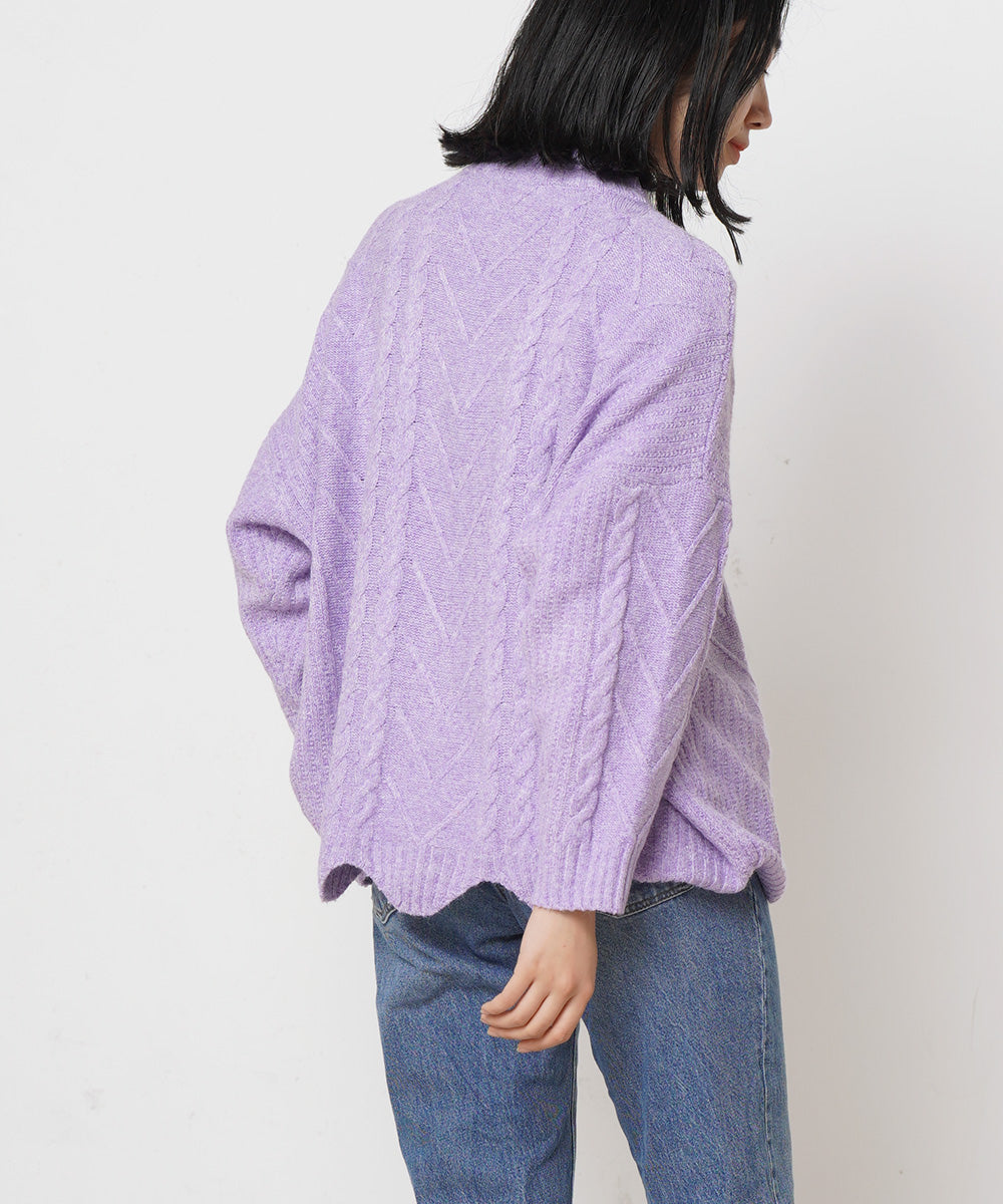 LUPILIEN ケーブル編み起毛杢裾カーブプルオーバー