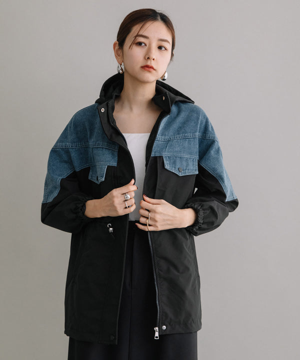 DENIM CONBI HOODIE