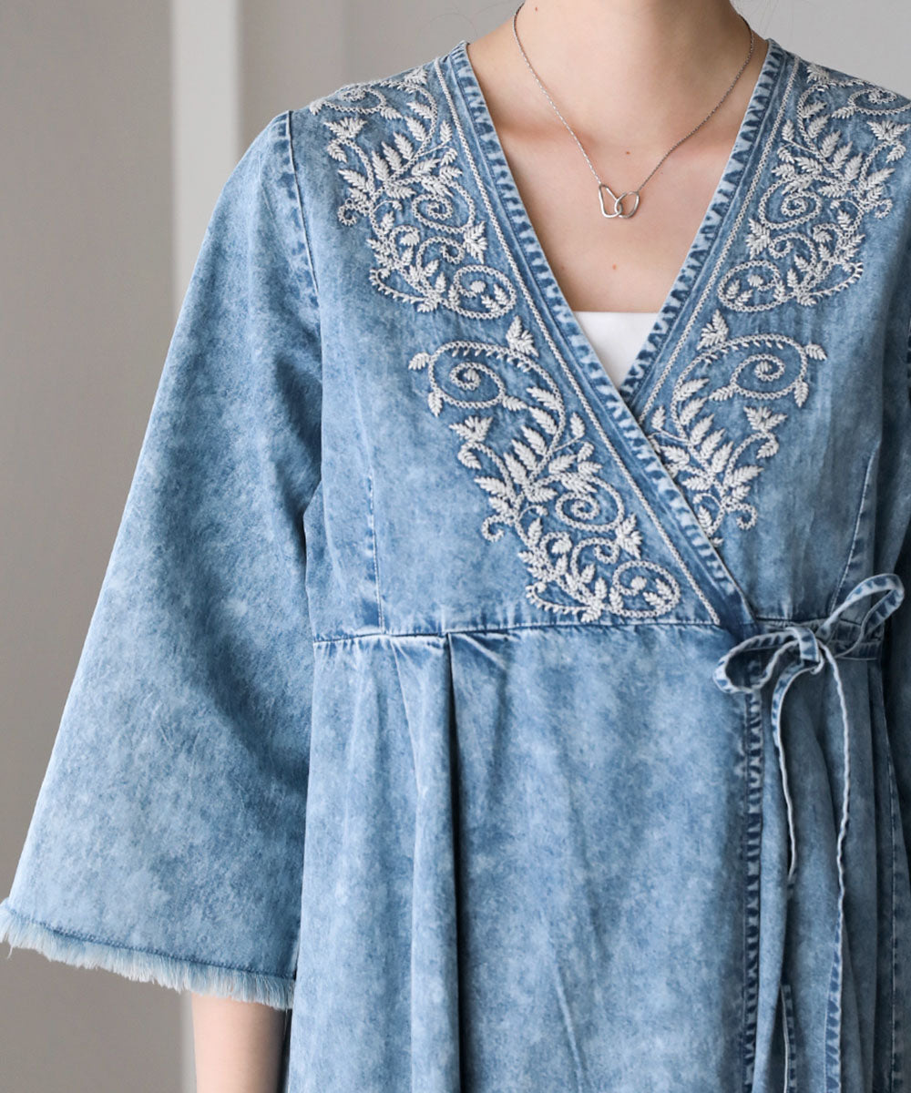 BouJeloud デニム刺繍ワンピース