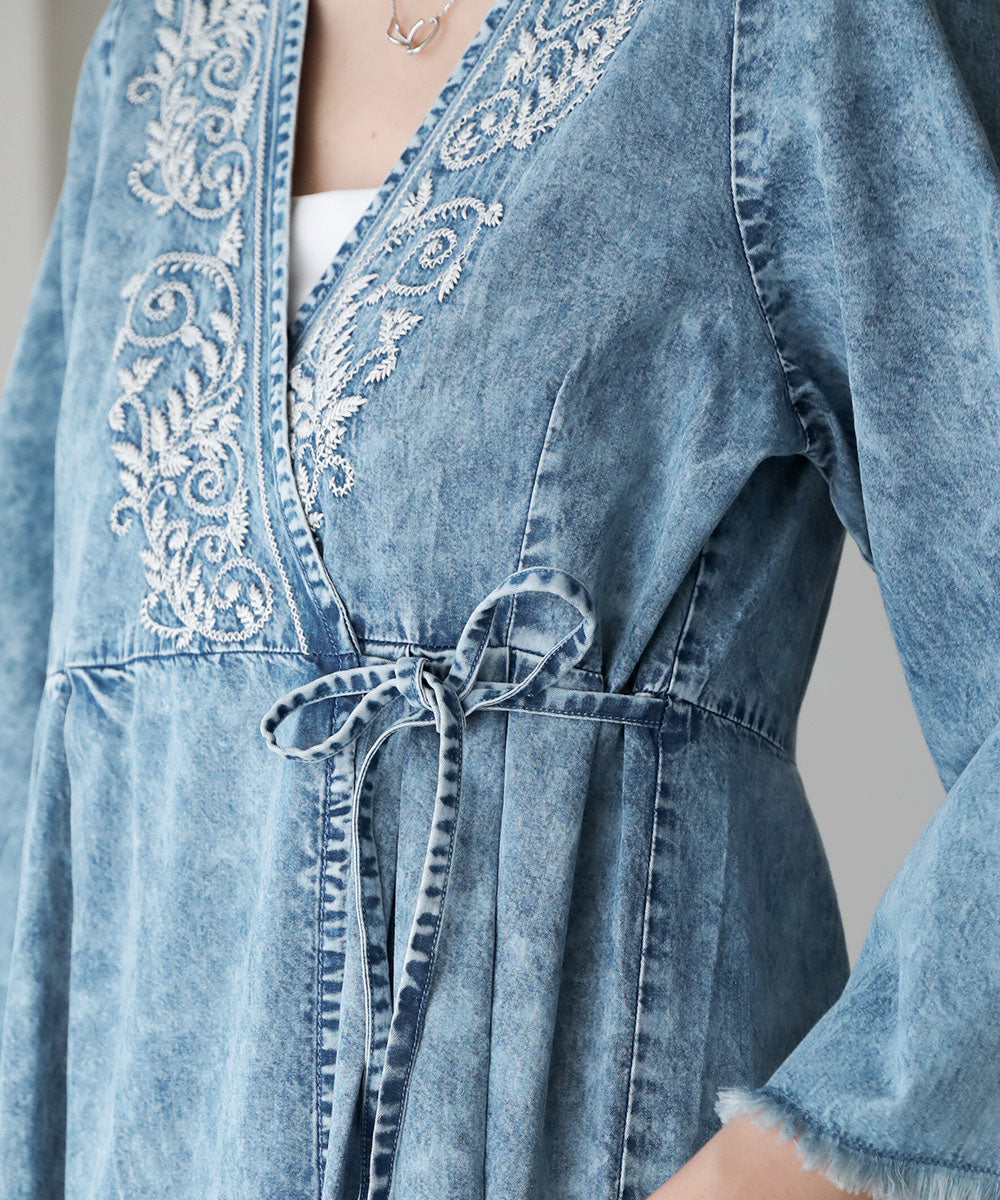 BouJeloud デニム刺繍ワンピース