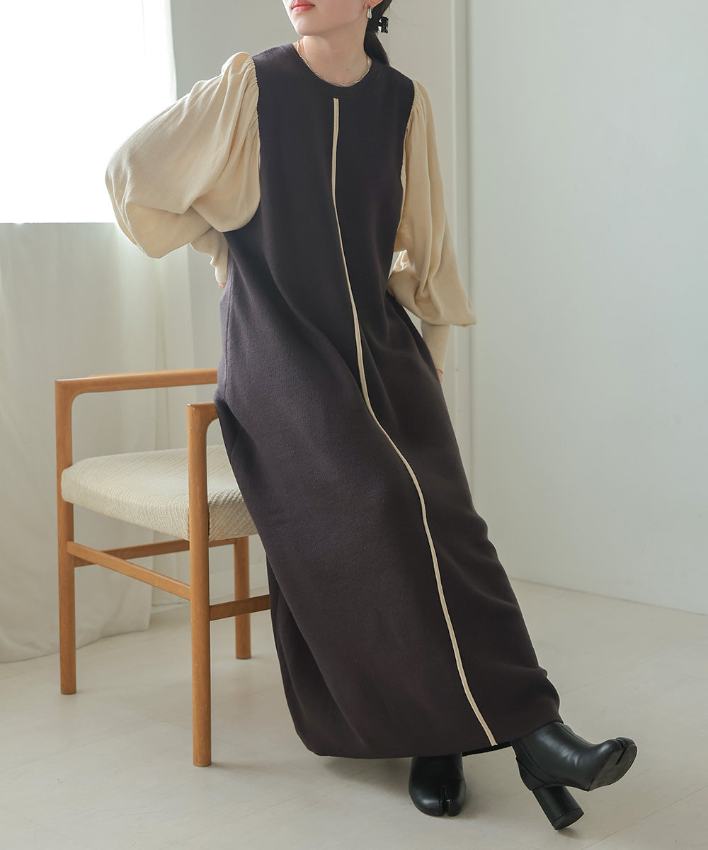 Bab 配色ニットロングワンピース