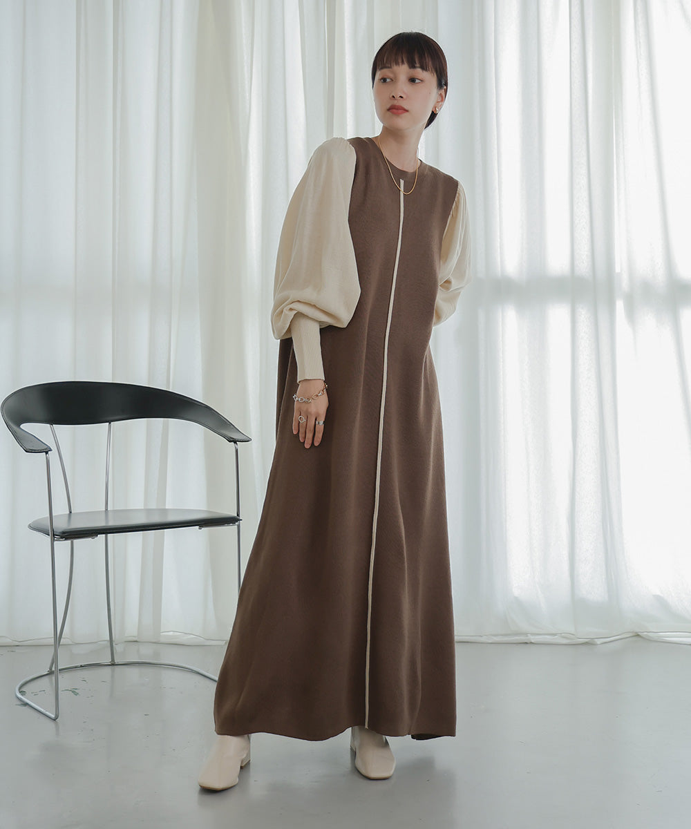 Bab 配色ニットロングワンピース