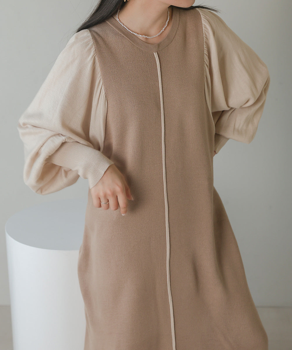 Bab 配色ニットロングワンピース