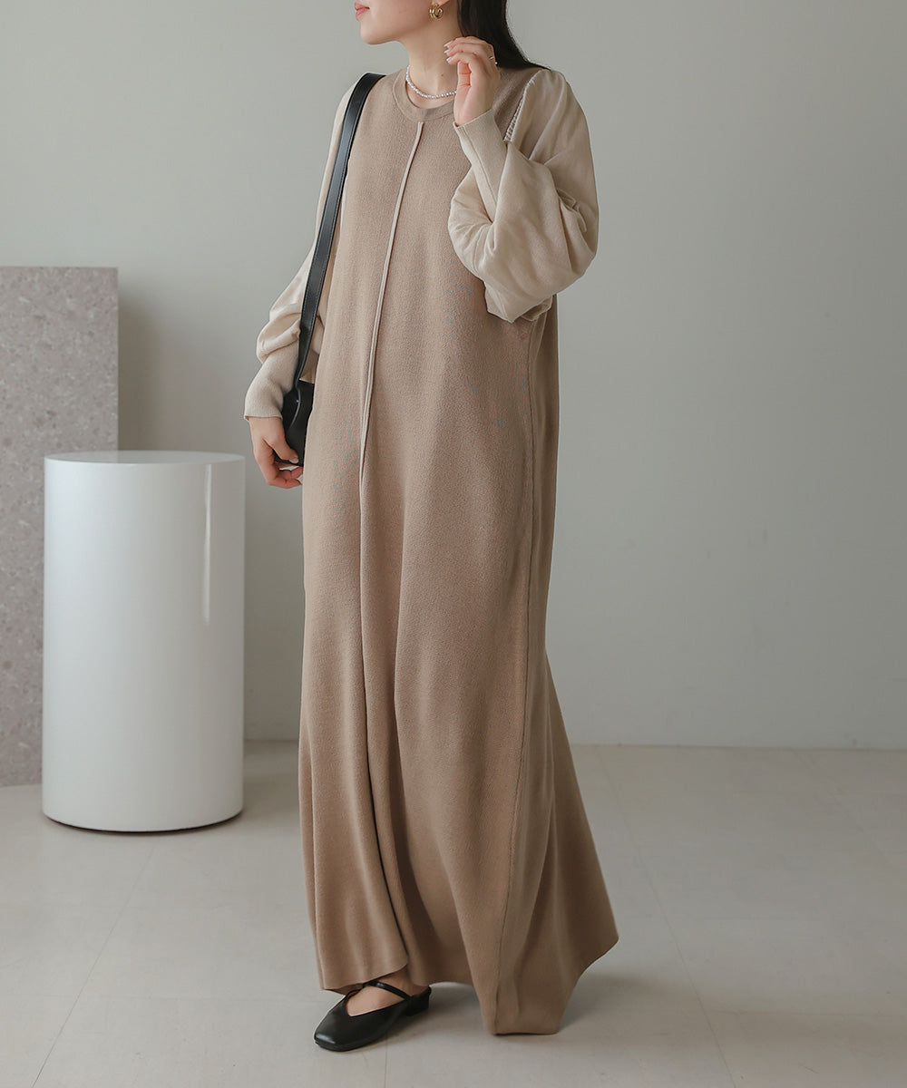 Bab 配色ニットロングワンピース