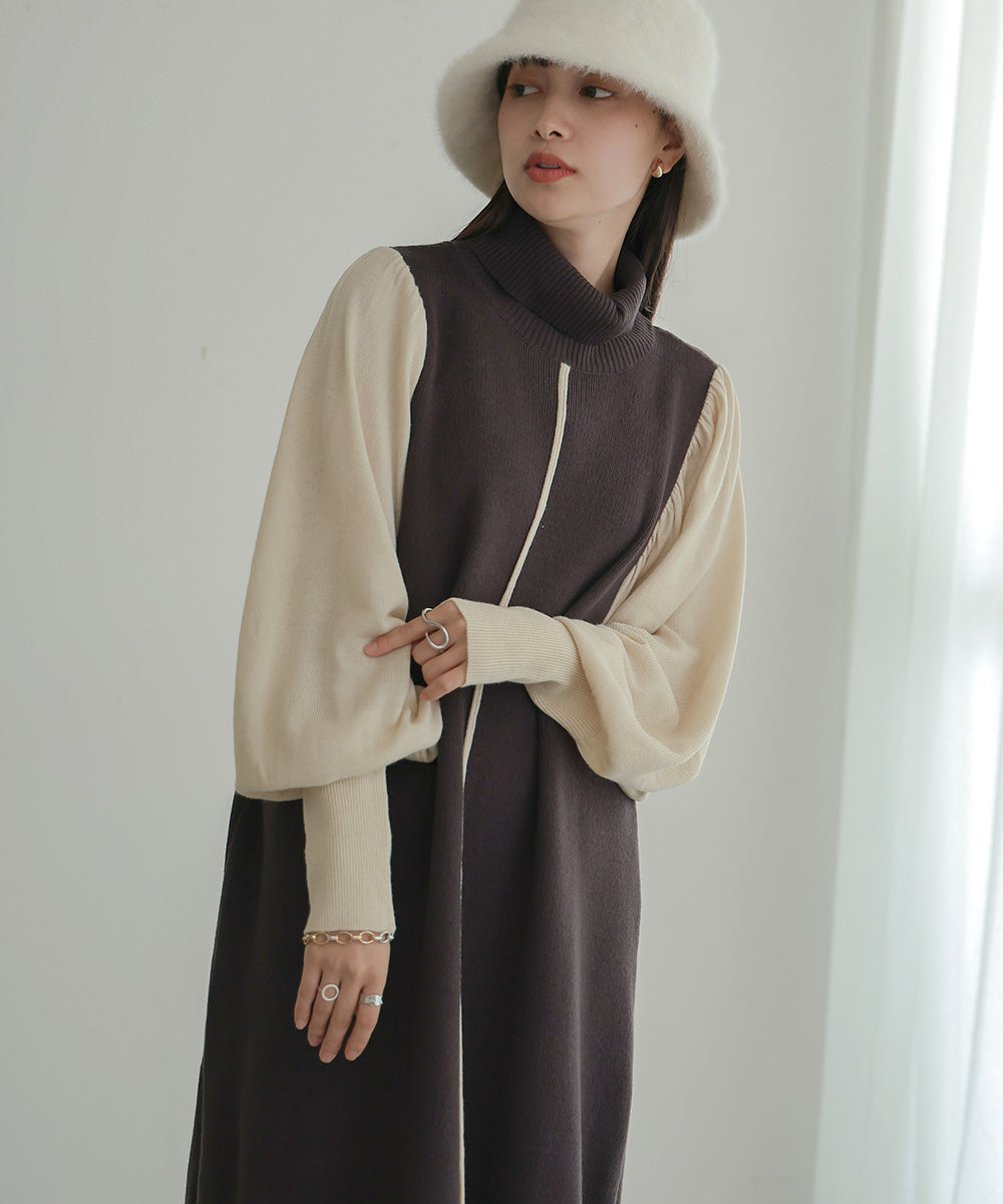 Bab 配色ニットロングワンピース