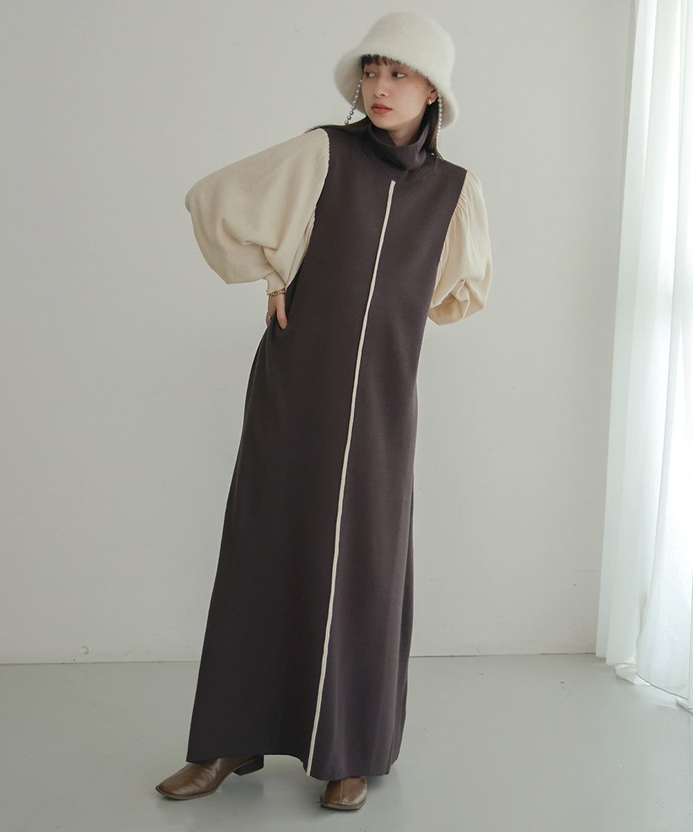 Bab 配色ニットロングワンピース