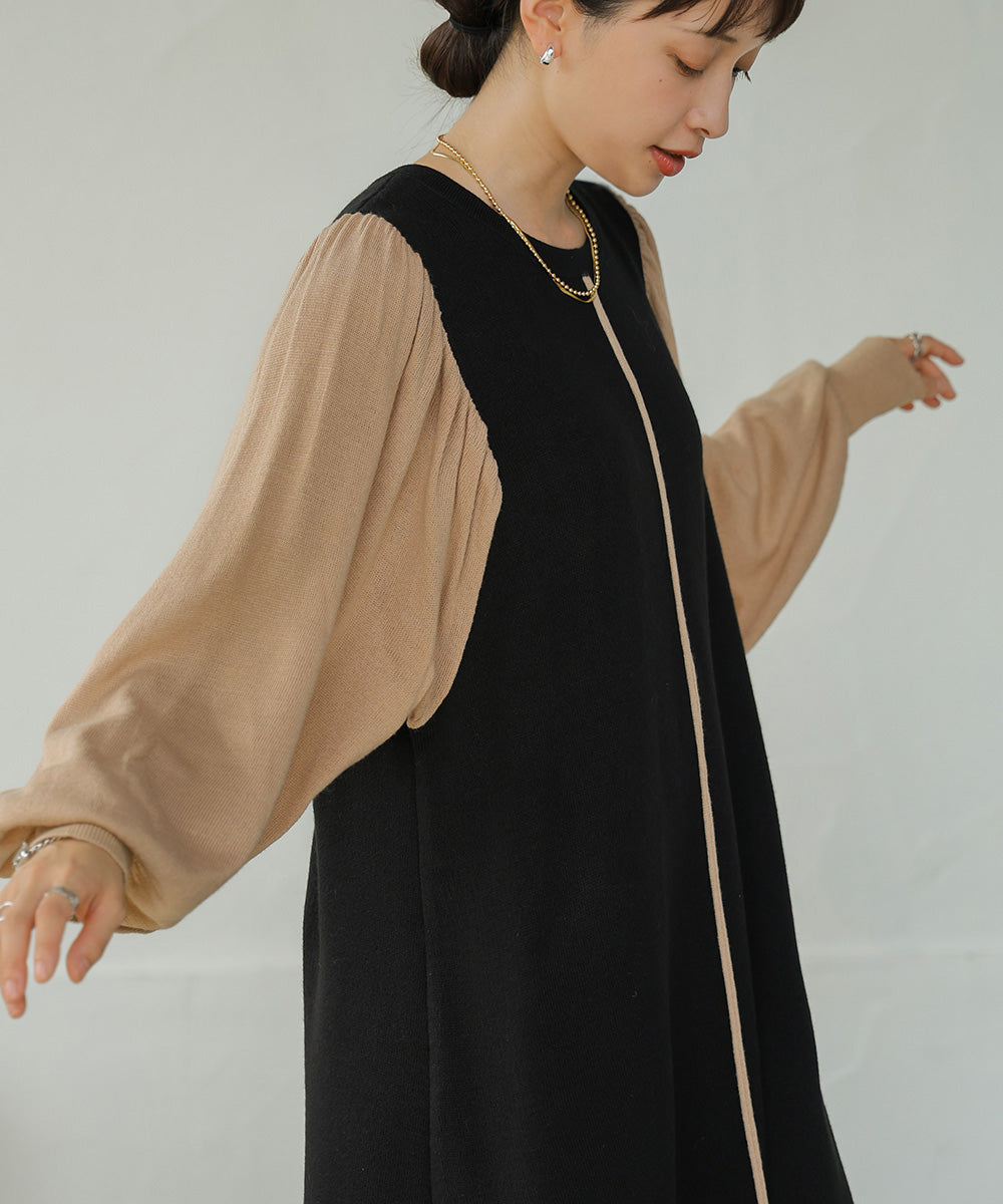 Bab 配色ニットロングワンピース