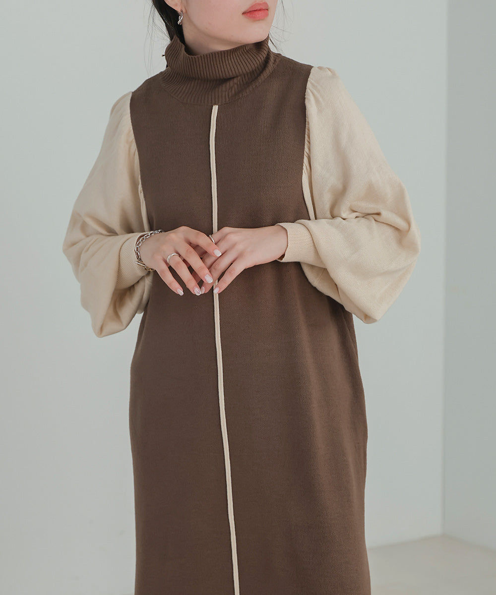 Bab 配色ニットロングワンピース
