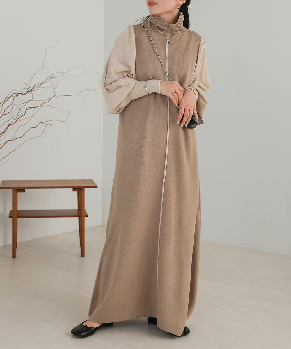 Bab 配色ニットロングワンピース