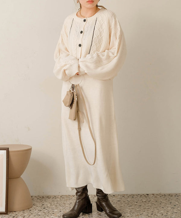 ケーブルカーデ＋ジャンパーワンピースセット