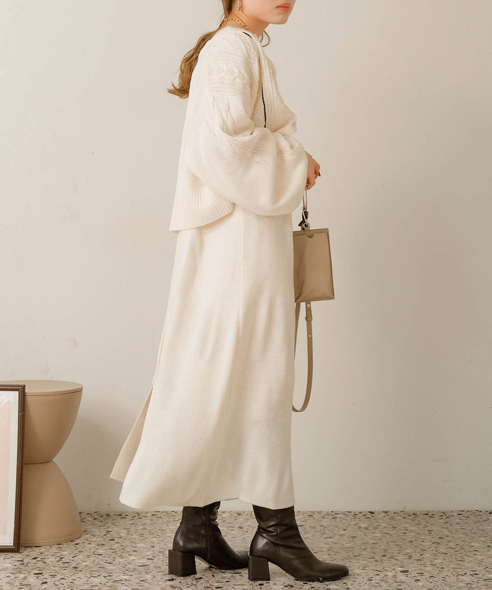 ケーブルカーデ＋ジャンパーワンピースセット