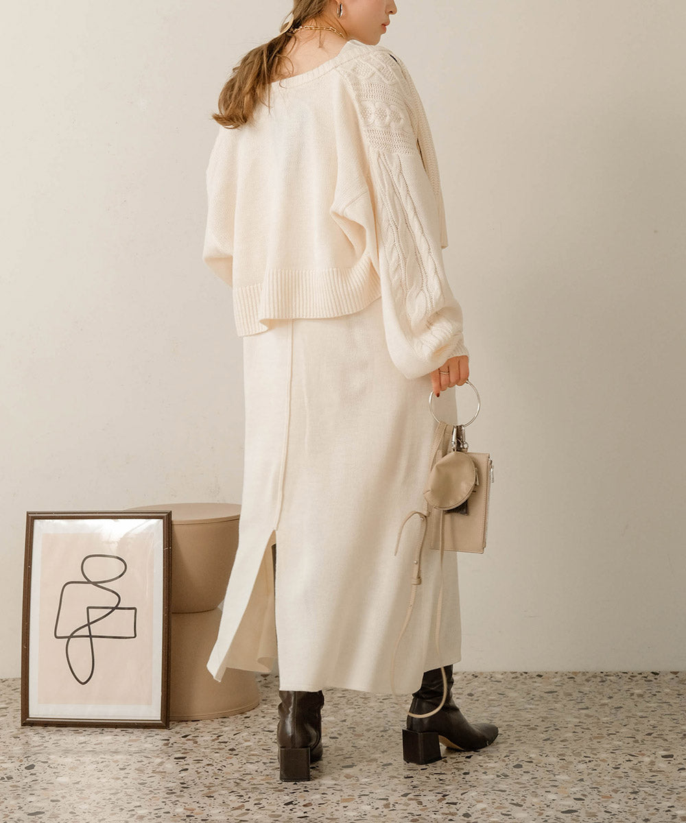 ケーブルカーデ＋ジャンパーワンピースセット