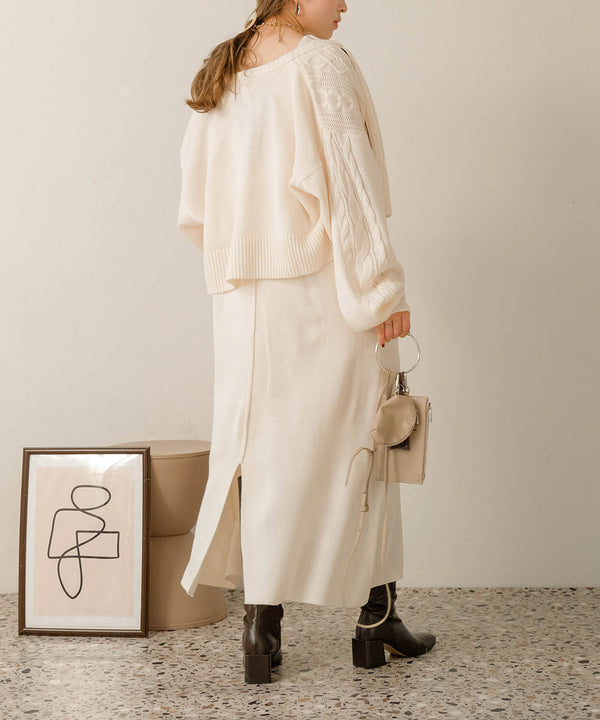 ケーブルカーデ＋ジャンパーワンピースセット