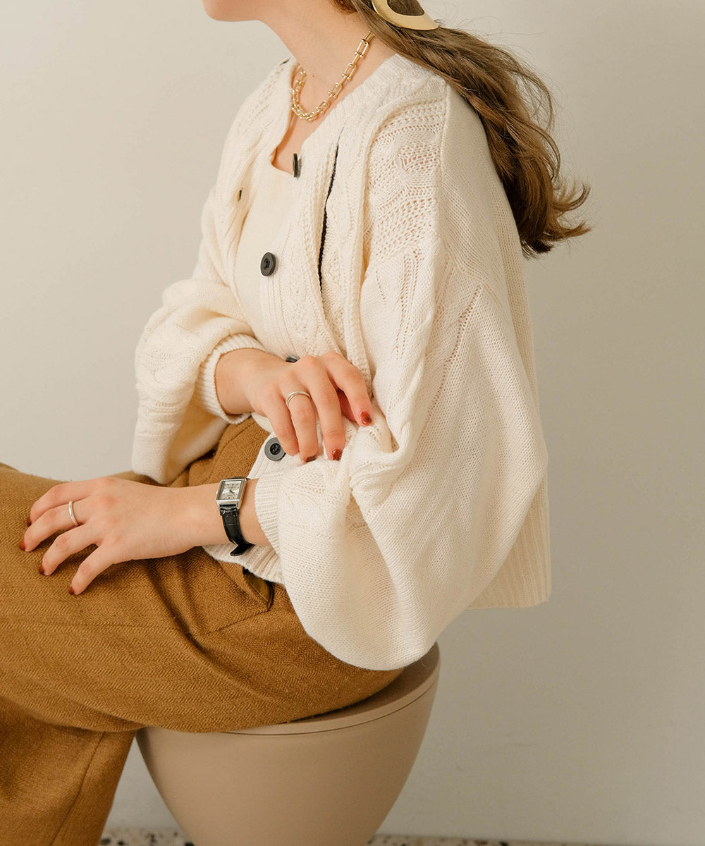 ケーブルカーデ＋ジャンパーワンピースセット