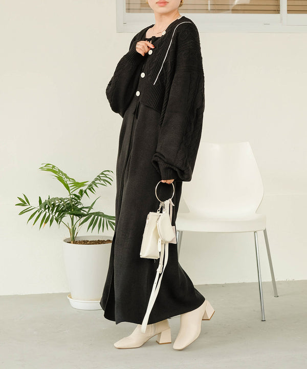 ケーブルカーデ＋ジャンパーワンピースセット