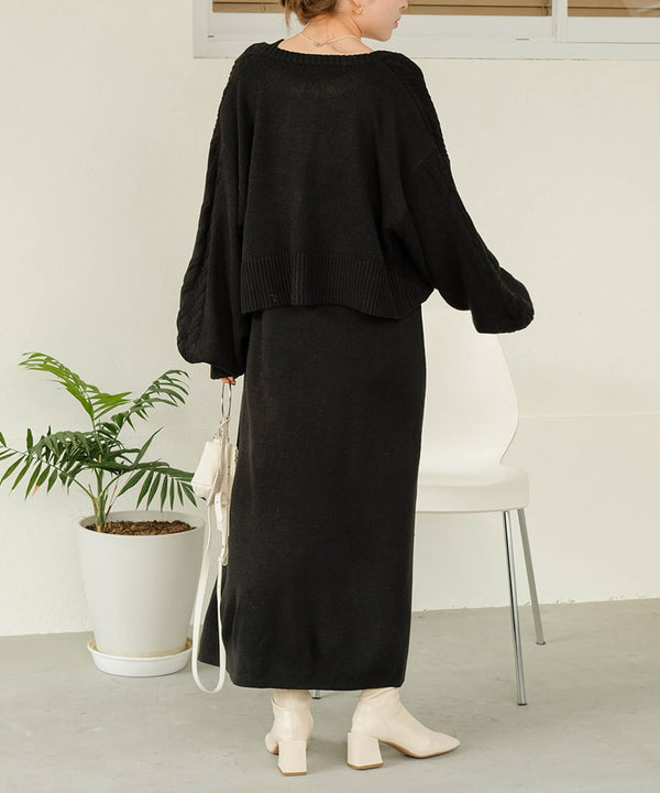 ケーブルカーデ＋ジャンパーワンピースセット