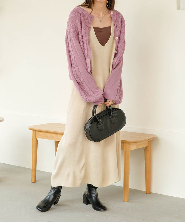 ケーブルカーデ＋ジャンパーワンピースセット