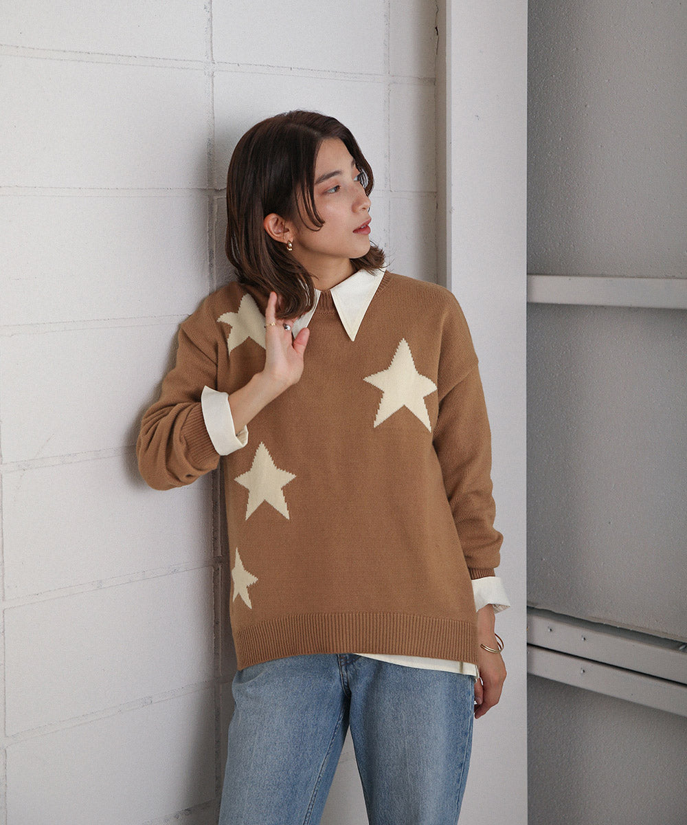 BouJeloud 星ジャガードモックネックニット