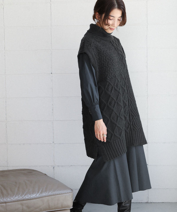 BouJeloud 柄ニットトップス×裾フレアシャツワンピース